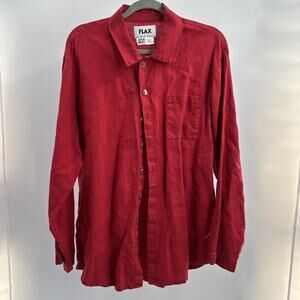 Flax Blouse Tunic Small Linen Long Sleeve Red Button Up